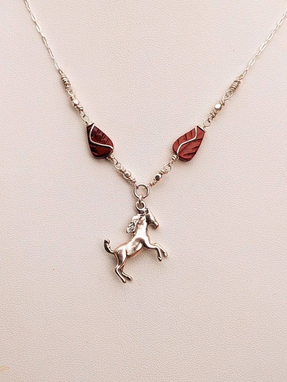 Sterling Silver Horse Pendant-925-Chain Necklace-Carved Red Jasper Gemstone - Picture 5 of 17